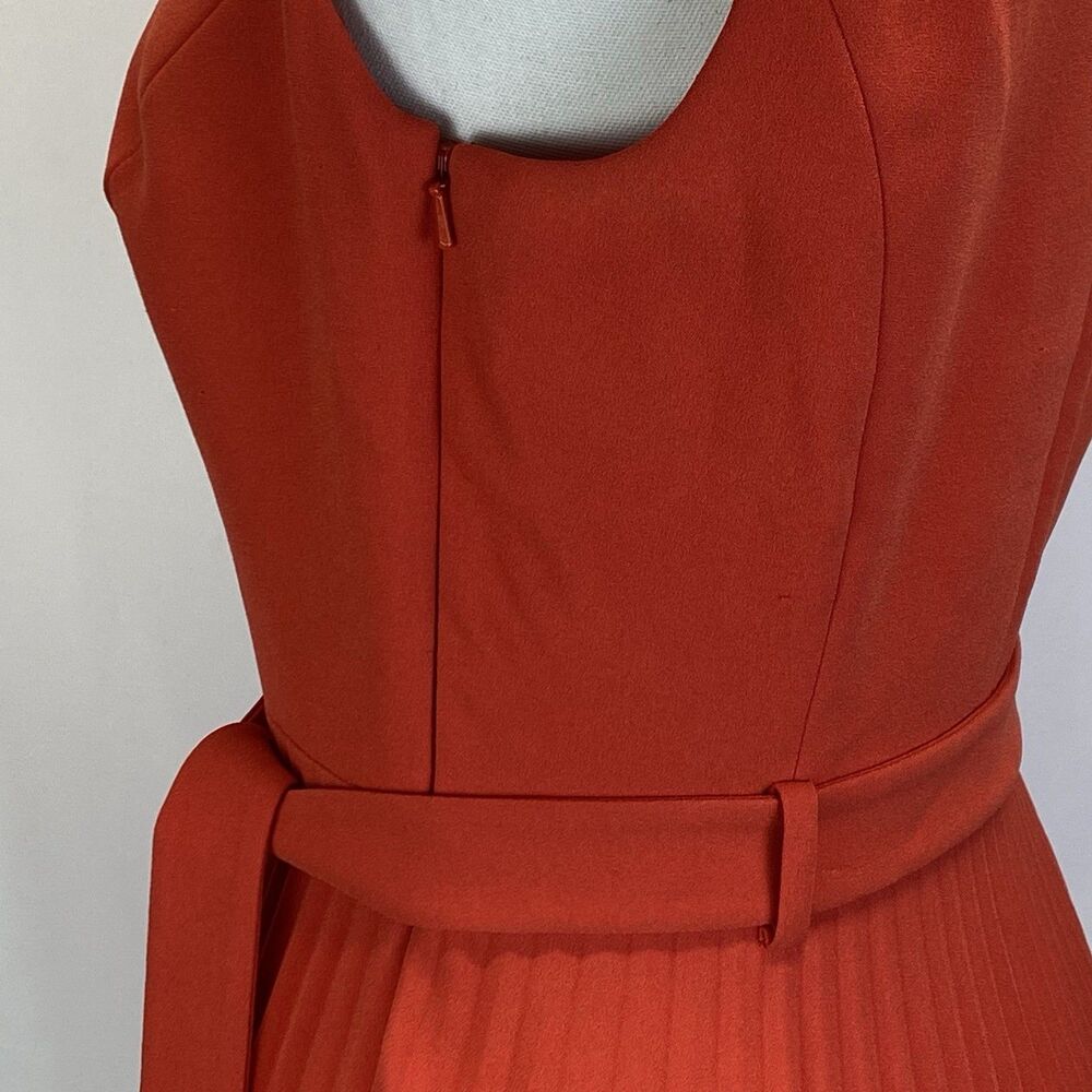 Karen Millen Dress Sz 8 Accordion Midi Skirt Sleeveless Lined Orange Stretch - Picture 7 of 10